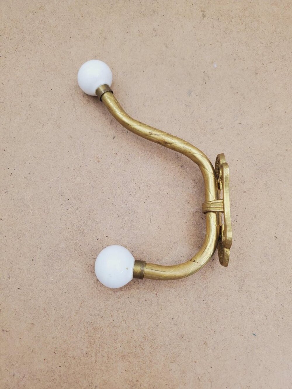 Vintage Brass Hook Brass and Porcelain Wall Hook Brass Coat Hook Gold Victorian